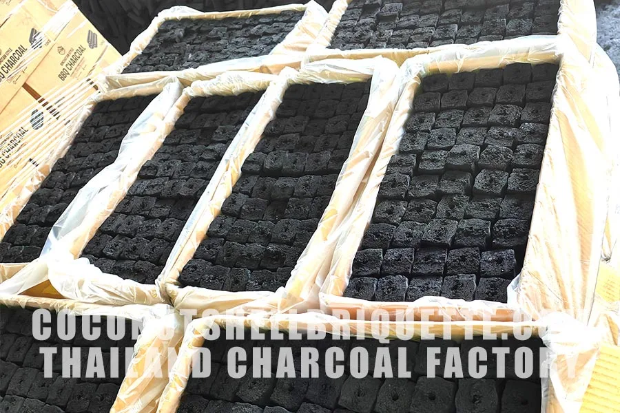 Thailand Charcoal Briquette Factory manufacturing Coconut Shell Charcoal Briquette for BBQ